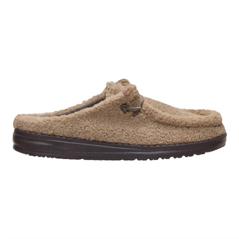 NEW HEY DUDE women's wally slip sherpa mule in timber wolf